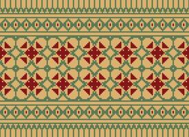 Pixel Cross Stitch Embroidery. Ethnic Patterns. Native Style. Traditional Design for texture, textile, fabric, clothing, Knitwear, print. Geometric Pixel Horizontal Seamless Vector. vector