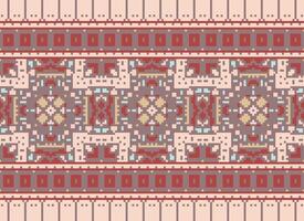 Pixel Cross Stitch Embroidery. Ethnic Patterns. Native Style. Traditional Design for texture, textile, fabric, clothing, Knitwear, print. Geometric Pixel Horizontal Seamless Vector. vector