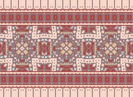 Pixel Cross Stitch Embroidery. Ethnic Patterns. Native Style. Traditional Design for texture, textile, fabric, clothing, Knitwear, print. Geometric Pixel Horizontal Seamless Vector. vector