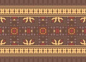 Pixel Cross Stitch Embroidery. Ethnic Patterns. Native Style. Traditional Design for texture, textile, fabric, clothing, Knitwear, print. Geometric Pixel Horizontal Seamless Vector. vector