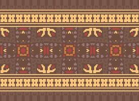 Pixel Cross Stitch Embroidery. Ethnic Patterns. Native Style. Traditional Design for texture, textile, fabric, clothing, Knitwear, print. Geometric Pixel Horizontal Seamless Vector. vector