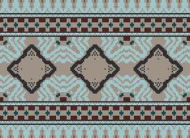 Pixel Cross Stitch Embroidery. Ethnic Patterns. Native Style. Traditional Design for texture, textile, fabric, clothing, Knitwear, print. Geometric Pixel Horizontal Seamless Vector. vector