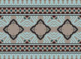 Pixel Cross Stitch Embroidery. Ethnic Patterns. Native Style. Traditional Design for texture, textile, fabric, clothing, Knitwear, print. Geometric Pixel Horizontal Seamless Vector. vector