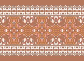Pixel Cross Stitch Embroidery. Ethnic Patterns. Native Style. Traditional Design for texture, textile, fabric, clothing, Knitwear, print. Geometric Pixel Horizontal Seamless Vector. vector