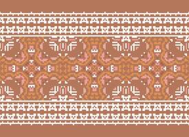 Pixel Cross Stitch Embroidery. Ethnic Patterns. Native Style. Traditional Design for texture, textile, fabric, clothing, Knitwear, print. Geometric Pixel Horizontal Seamless Vector. vector