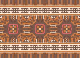 Pixel Cross Stitch Embroidery. Ethnic Patterns. Native Style. Traditional Design for texture, textile, fabric, clothing, Knitwear, print. Geometric Pixel Horizontal Seamless Vector. vector