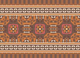 Pixel Cross Stitch Embroidery. Ethnic Patterns. Native Style. Traditional Design for texture, textile, fabric, clothing, Knitwear, print. Geometric Pixel Horizontal Seamless Vector. vector