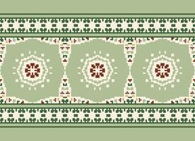Pixel Cross Stitch Embroidery. Ethnic Patterns. Native Style. Traditional Design for texture, textile, fabric, clothing, Knitwear, print. Geometric Pixel Horizontal Seamless Vector. vector