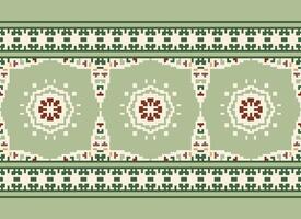 Pixel Cross Stitch Embroidery. Ethnic Patterns. Native Style. Traditional Design for texture, textile, fabric, clothing, Knitwear, print. Geometric Pixel Horizontal Seamless Vector. vector