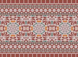 Pixel Cross Stitch Embroidery. Ethnic Patterns. Native Style. Traditional Design for texture, textile, fabric, clothing, Knitwear, print. Geometric Pixel Horizontal Seamless Vector. vector