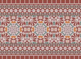 Pixel Cross Stitch Embroidery. Ethnic Patterns. Native Style. Traditional Design for texture, textile, fabric, clothing, Knitwear, print. Geometric Pixel Horizontal Seamless Vector. vector