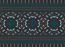 Pixel Cross Stitch Embroidery. Ethnic Patterns. Native Style. Traditional Design for texture, textile, fabric, clothing, Knitwear, print. Geometric Pixel Horizontal Seamless Vector. vector