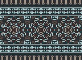 Pixel Cross Stitch Embroidery. Ethnic Patterns. Native Style. Traditional Design for texture, textile, fabric, clothing, Knitwear, print. Geometric Pixel Horizontal Seamless Vector. vector
