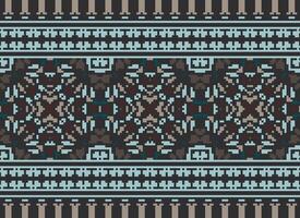 Pixel Cross Stitch Embroidery. Ethnic Patterns. Native Style. Traditional Design for texture, textile, fabric, clothing, Knitwear, print. Geometric Pixel Horizontal Seamless Vector. vector