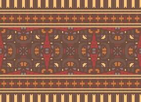 Pixel Cross Stitch Embroidery. Ethnic Patterns. Native Style. Traditional Design for texture, textile, fabric, clothing, Knitwear, print. Geometric Pixel Horizontal Seamless Vector. vector