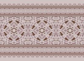 Pixel Cross Stitch Embroidery. Ethnic Patterns. Native Style. Traditional Design for texture, textile, fabric, clothing, Knitwear, print. Geometric Pixel Horizontal Seamless Vector. vector