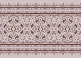 Pixel Cross Stitch Embroidery. Ethnic Patterns. Native Style. Traditional Design for texture, textile, fabric, clothing, Knitwear, print. Geometric Pixel Horizontal Seamless Vector. vector