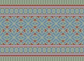 Pixel Cross Stitch Embroidery. Ethnic Patterns. Native Style. Traditional Design for texture, textile, fabric, clothing, Knitwear, print. Geometric Pixel Horizontal Seamless Vector. vector