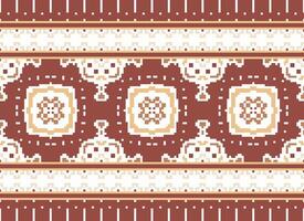 Pixel Cross Stitch Embroidery. Ethnic Patterns. Native Style. Traditional Design for texture, textile, fabric, clothing, Knitwear, print. Geometric Pixel Horizontal Seamless Vector. vector