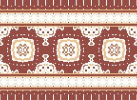 Pixel Cross Stitch Embroidery. Ethnic Patterns. Native Style. Traditional Design for texture, textile, fabric, clothing, Knitwear, print. Geometric Pixel Horizontal Seamless Vector. vector