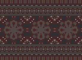 Pixel Cross Stitch Embroidery. Ethnic Patterns. Native Style. Traditional Design for texture, textile, fabric, clothing, Knitwear, print. Geometric Pixel Horizontal Seamless Vector. vector