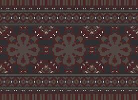 Pixel Cross Stitch Embroidery. Ethnic Patterns. Native Style. Traditional Design for texture, textile, fabric, clothing, Knitwear, print. Geometric Pixel Horizontal Seamless Vector. vector