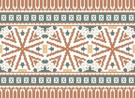 Pixel Cross Stitch Embroidery. Ethnic Patterns. Native Style. Traditional Design for texture, textile, fabric, clothing, Knitwear, print. Geometric Pixel Horizontal Seamless Vector. vector