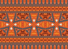 Pixel Cross Stitch Embroidery. Ethnic Patterns. Native Style. Traditional Design for texture, textile, fabric, clothing, Knitwear, print. Geometric Pixel Horizontal Seamless Vector. vector