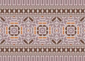 Pixel Cross Stitch Embroidery. Ethnic Patterns. Native Style. Traditional Design for texture, textile, fabric, clothing, Knitwear, print. Geometric Pixel Horizontal Seamless Vector. vector