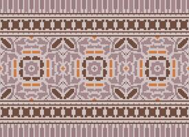 Pixel Cross Stitch Embroidery. Ethnic Patterns. Native Style. Traditional Design for texture, textile, fabric, clothing, Knitwear, print. Geometric Pixel Horizontal Seamless Vector. vector