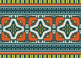 Pixel Cross Stitch Embroidery. Ethnic Patterns. Native Style. Traditional Design for texture, textile, fabric, clothing, Knitwear, print. Geometric Pixel Horizontal Seamless Vector. vector