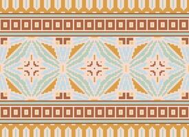 Pixel Cross Stitch Embroidery. Ethnic Patterns. Native Style. Traditional Design for texture, textile, fabric, clothing, Knitwear, print. Geometric Pixel Horizontal Seamless Vector. vector