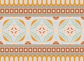 Pixel Cross Stitch Embroidery. Ethnic Patterns. Native Style. Traditional Design for texture, textile, fabric, clothing, Knitwear, print. Geometric Pixel Horizontal Seamless Vector. vector