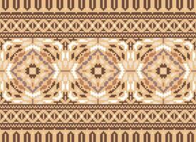 Pixel Cross Stitch Embroidery. Ethnic Patterns. Native Style. Traditional Design for texture, textile, fabric, clothing, Knitwear, print. Geometric Pixel Horizontal Seamless Vector. vector
