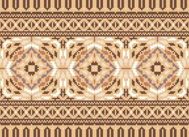 Pixel Cross Stitch Embroidery. Ethnic Patterns. Native Style. Traditional Design for texture, textile, fabric, clothing, Knitwear, print. Geometric Pixel Horizontal Seamless Vector. vector