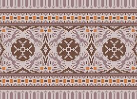 Pixel Cross Stitch Embroidery. Ethnic Patterns. Native Style. Traditional Design for texture, textile, fabric, clothing, Knitwear, print. Geometric Pixel Horizontal Seamless Vector. vector