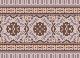 Pixel Cross Stitch Embroidery. Ethnic Patterns. Native Style. Traditional Design for texture, textile, fabric, clothing, Knitwear, print. Geometric Pixel Horizontal Seamless Vector. vector