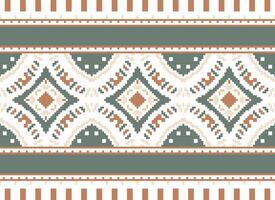 Pixel Cross Stitch Embroidery. Ethnic Patterns. Native Style. Traditional Design for texture, textile, fabric, clothing, Knitwear, print. Geometric Pixel Horizontal Seamless Vector. vector