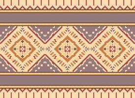 Pixel Cross Stitch Embroidery. Ethnic Patterns. Native Style. Traditional Design for texture, textile, fabric, clothing, Knitwear, print. Geometric Pixel Horizontal Seamless Vector. vector