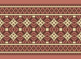Pixel Cross Stitch Embroidery. Ethnic Patterns. Native Style. Traditional Design for texture, textile, fabric, clothing, Knitwear, print. Geometric Pixel Horizontal Seamless Vector. vector