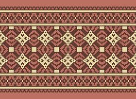 Pixel Cross Stitch Embroidery. Ethnic Patterns. Native Style. Traditional Design for texture, textile, fabric, clothing, Knitwear, print. Geometric Pixel Horizontal Seamless Vector. vector