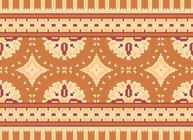 Pixel Cross Stitch Embroidery. Ethnic Patterns. Native Style. Traditional Design for texture, textile, fabric, clothing, Knitwear, print. Geometric Pixel Horizontal Seamless Vector. vector