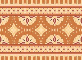 Pixel Cross Stitch Embroidery. Ethnic Patterns. Native Style. Traditional Design for texture, textile, fabric, clothing, Knitwear, print. Geometric Pixel Horizontal Seamless Vector. vector