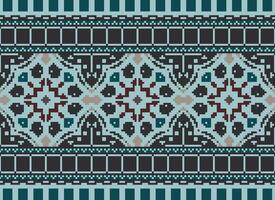 Pixel Cross Stitch Embroidery. Ethnic Patterns. Native Style. Traditional Design for texture, textile, fabric, clothing, Knitwear, print. Geometric Pixel Horizontal Seamless Vector. vector