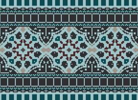 Pixel Cross Stitch Embroidery. Ethnic Patterns. Native Style. Traditional Design for texture, textile, fabric, clothing, Knitwear, print. Geometric Pixel Horizontal Seamless Vector. vector