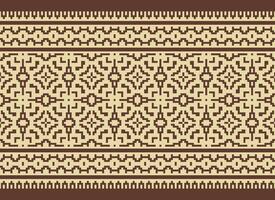 Pixel Cross Stitch Embroidery. Ethnic Patterns. Native Style. Traditional Design for texture, textile, fabric, clothing, Knitwear, print. Geometric Pixel Horizontal Seamless Vector. vector