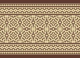 Pixel Cross Stitch Embroidery. Ethnic Patterns. Native Style. Traditional Design for texture, textile, fabric, clothing, Knitwear, print. Geometric Pixel Horizontal Seamless Vector. vector