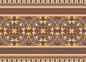 Pixel Cross Stitch Embroidery. Ethnic Patterns. Native Style. Traditional Design for texture, textile, fabric, clothing, Knitwear, print. Geometric Pixel Horizontal Seamless Vector. vector