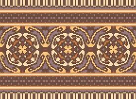 Pixel Cross Stitch Embroidery. Ethnic Patterns. Native Style. Traditional Design for texture, textile, fabric, clothing, Knitwear, print. Geometric Pixel Horizontal Seamless Vector. vector