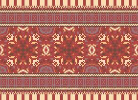 Pixel Cross Stitch Embroidery. Ethnic Patterns. Native Style. Traditional Design for texture, textile, fabric, clothing, Knitwear, print. Geometric Pixel Horizontal Seamless Vector. vector